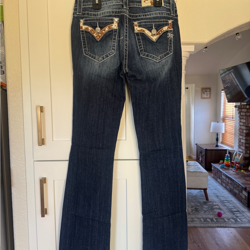 Miss Me Dark Blue Bootcut Jeans with Embellished Back Pockets
